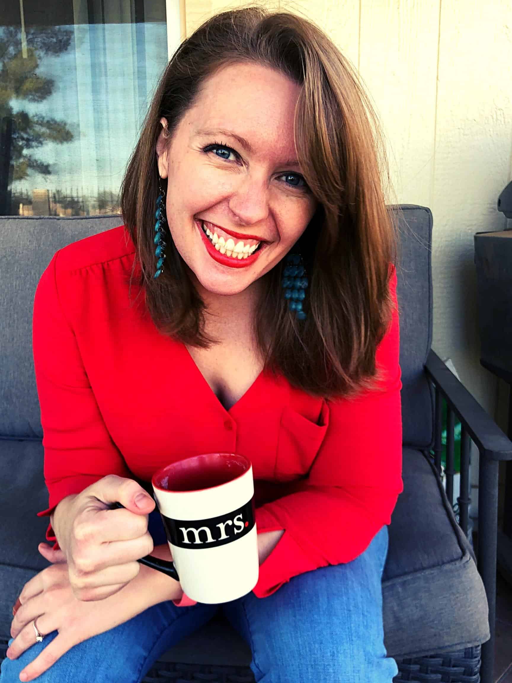 Cortney Loui, coffee on patio