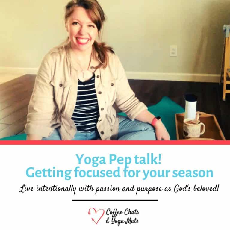 Grab your favorite beverage + yoga mat for your yoga pep talk!